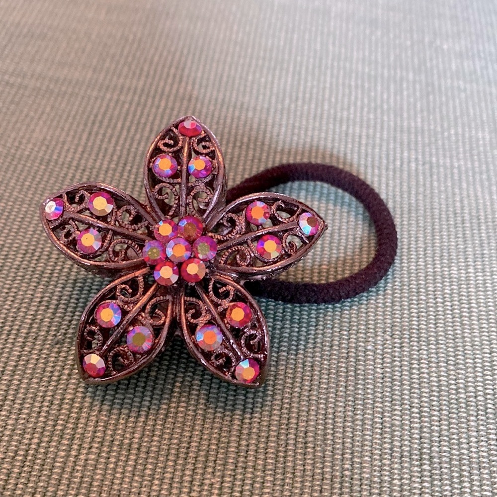 Eve Reid Rhinestone Flower Ponytail Holder